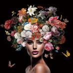 💐 Stoer Glasschilderij Vrouw met kleurrijke bloemen 💐, Nieuw, 75 tot 100 cm, Schilderij, Ophalen