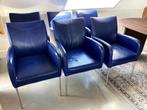 Bert Plantagie 6 eetkamerstoelen blauw leder, Huis en Inrichting, Stoelen, Ophalen, Blauw, Leer, Zo goed als nieuw