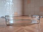 Ovale glazen ovenschaal met houder, Ophalen of Verzenden, Zo goed als nieuw