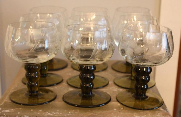 set van 12 gegraveerde roemer glazen wijnglas wijnglazen, Antiek en Kunst, Antiek | Glas en Kristal, Ophalen of Verzenden