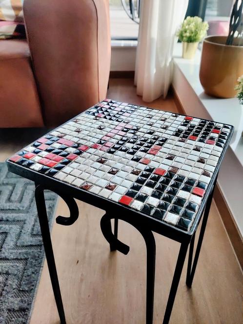 Vintage mozaïek plantentafel, Huis en Inrichting, Tafels | Bijzettafels, Zo goed als nieuw, Rechthoekig, Minder dan 55 cm, Hout