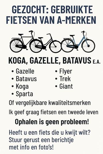 Gezocht fietsen AMerken beschikbaar voor biedingen