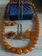 Vintage barnstenen set, Sieraden, Tassen en Uiterlijk, Antieke sieraden, Ophalen, Overige materialen, Ketting