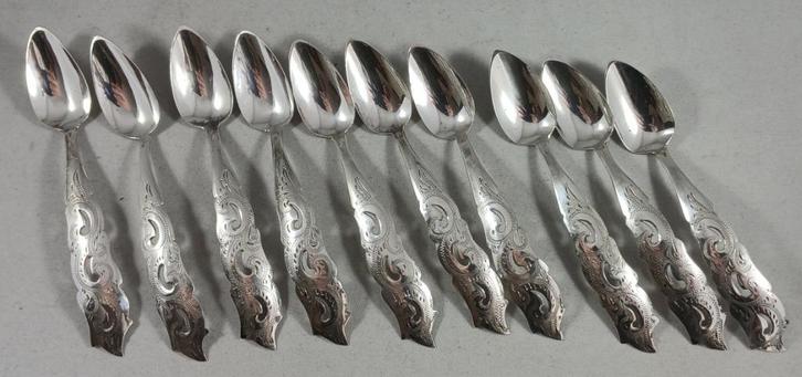 10 zilveren theelepels Biedermeier gegraveerd 835 zilver, Antiek en Kunst, Antiek | Goud en Zilver, Zilver, Ophalen of Verzenden