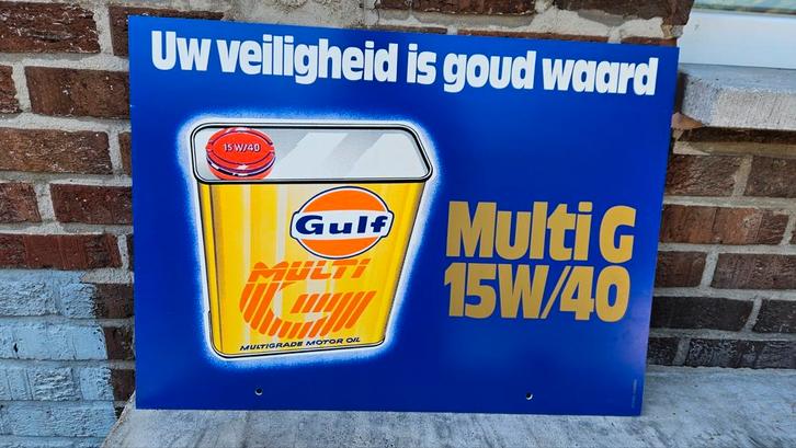 Gulf reclamebord dubbelzijdig jaren 70, Verzamelen, Merken en Reclamevoorwerpen, Gebruikt, Reclamebord, Ophalen of Verzenden