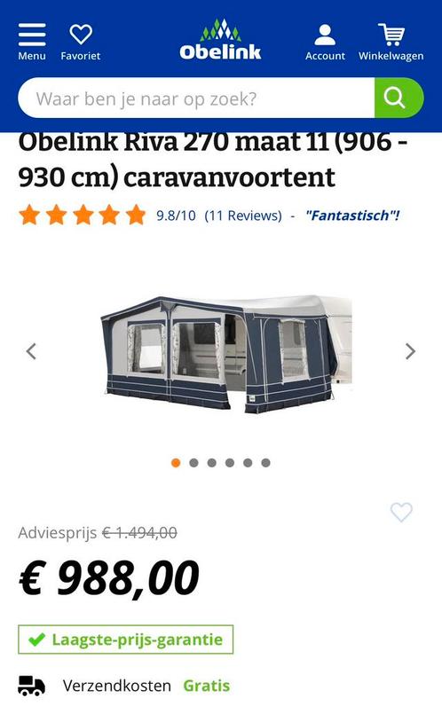 Obelink Riva caravan voortent, Caravans en Kamperen, Tenten, Gebruikt, Ophalen