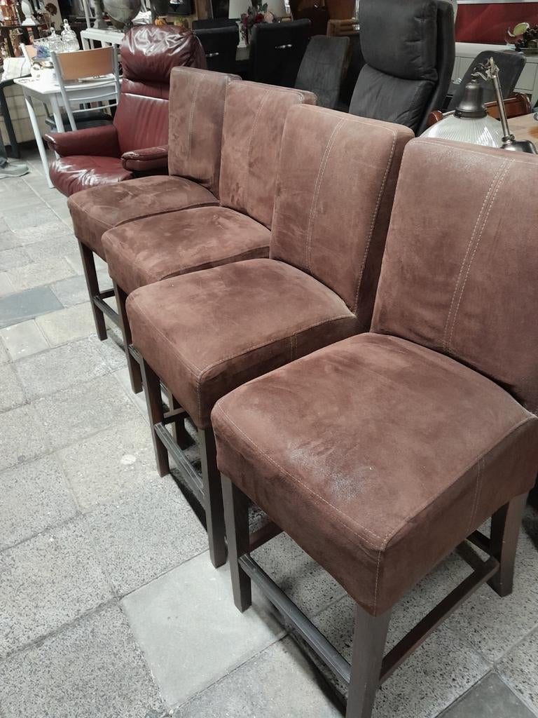 4 barkrukken bruin alcantara, Ophalen, Gebruikt, Stof
