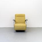 2x Leolux Scylla Fauteuil Hoge Rug Geel/Grijs Rondjesmotief, Metaal, 75 tot 100 cm, Ophalen of Verzenden, Zo goed als nieuw