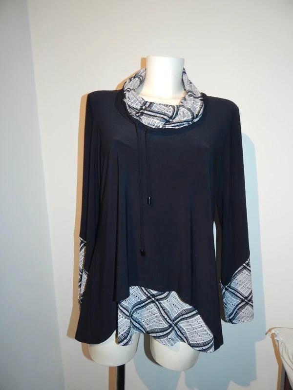 Joseph Ribkoff stretch trui deels print stof zilveren stip M, Kleding | Dames, Truien en Vesten, Zo goed als nieuw, Maat 38/40 (M)