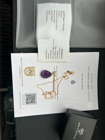 Ketting met hanger 18 karaat geel goud amethist beschikbaar voor biedingen