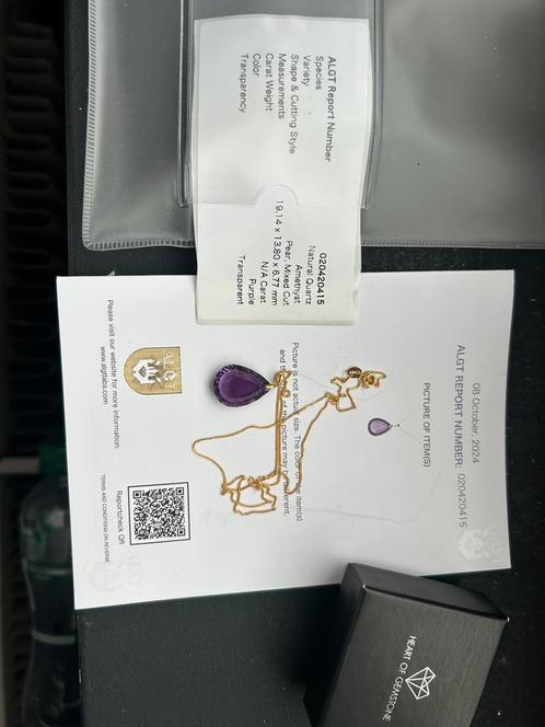 Ketting met hanger 18 karaat geel goud amethist, Sieraden, Tassen en Uiterlijk, Oorbellen, Zo goed als nieuw, Goud, Geel, Ophalen of Verzenden