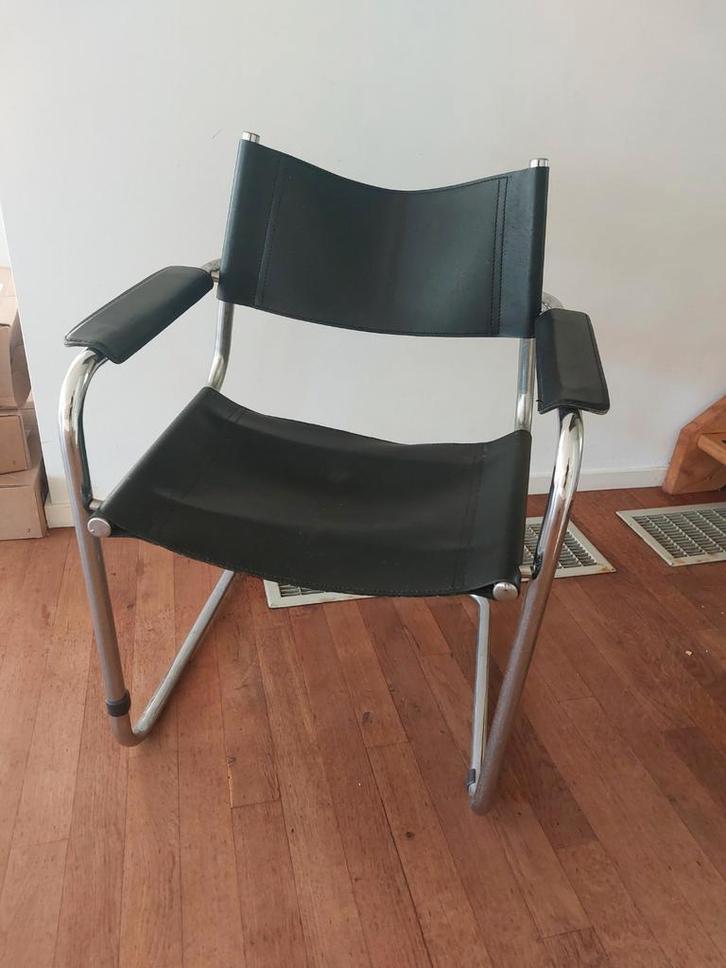 Vintage Mg5 design stoel Marcel Breuer Matteo Grazzi, Huis en Inrichting, Stoelen, Gebruikt, Eén, Leer, Metaal, Zwart, Ophalen of Verzenden