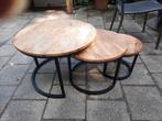 Industrieel houten salon tafel set ( in zeer nette staat), Ophalen, Overige materialen, Rond, 50 tot 100 cm