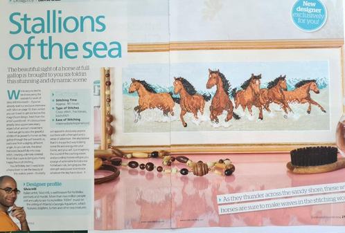 Paarden in draf op het strand borduurpatroon, Hobby en Vrije tijd, Borduren en Borduurmachines, Nieuw, Patroon, Handborduren, Ophalen