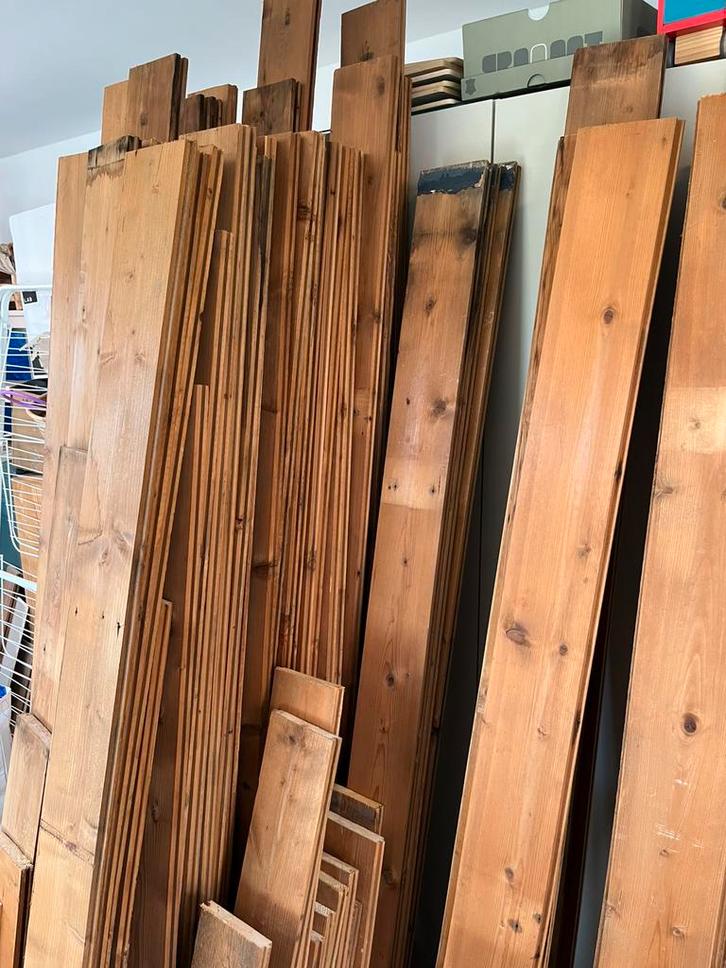 Oud grenenhout partij 24m2 vloerdelen, Doe-het-zelf en Verbouw, Vloerdelen en Plavuizen, Zo goed als nieuw, Vloerdelen of -planken