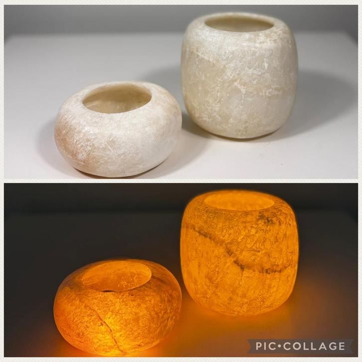 Set van 2 Alabaster Kaarsenhouders - Sfeervolle Verlichting, Huis en Inrichting, Woonaccessoires | Kandelaars en Kaarsen, Nieuw