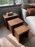 Set 3 vintage rotan nesting tafeltjes bijzettafels / mimiset, Huis en Inrichting, Ophalen, Minder dan 55 cm, Zo goed als nieuw