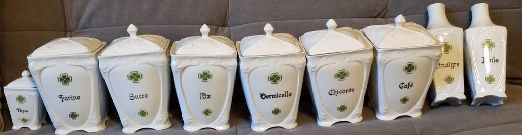Vintage uitgebreide keuken voorraadpottenset 9-delig, Ophalen of Verzenden, Overige stijlen, Overige typen