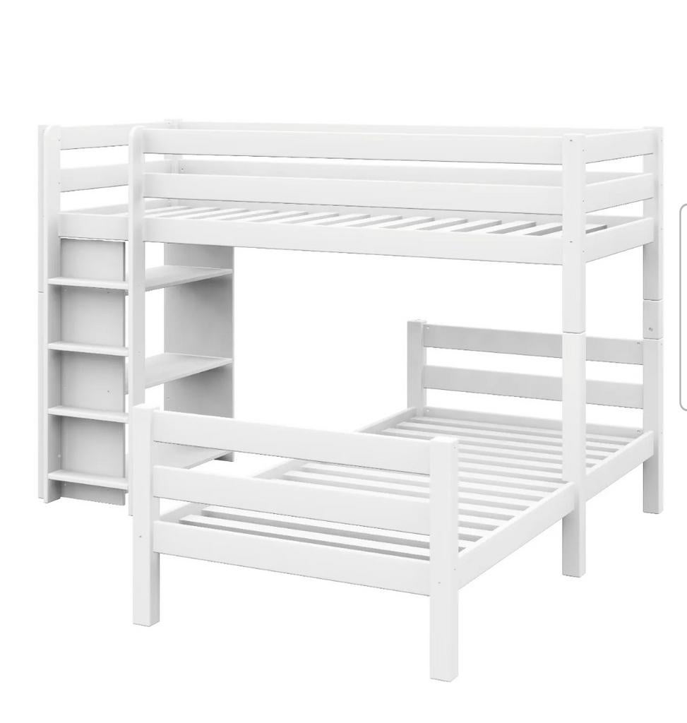 Hoekstapelbed wit met opbergruimte en boekenkastje, Kinderen en Baby's, Ophalen, Gebruikt, Stapelbed