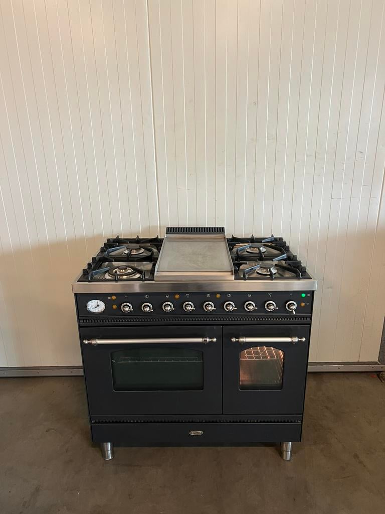 Luxe Boretti fornuis antraciet met frytop - 90 cm, Witgoed en Apparatuur, Fornuizen, 60 cm of meer, Ophalen of Verzenden, Zo goed als nieuw