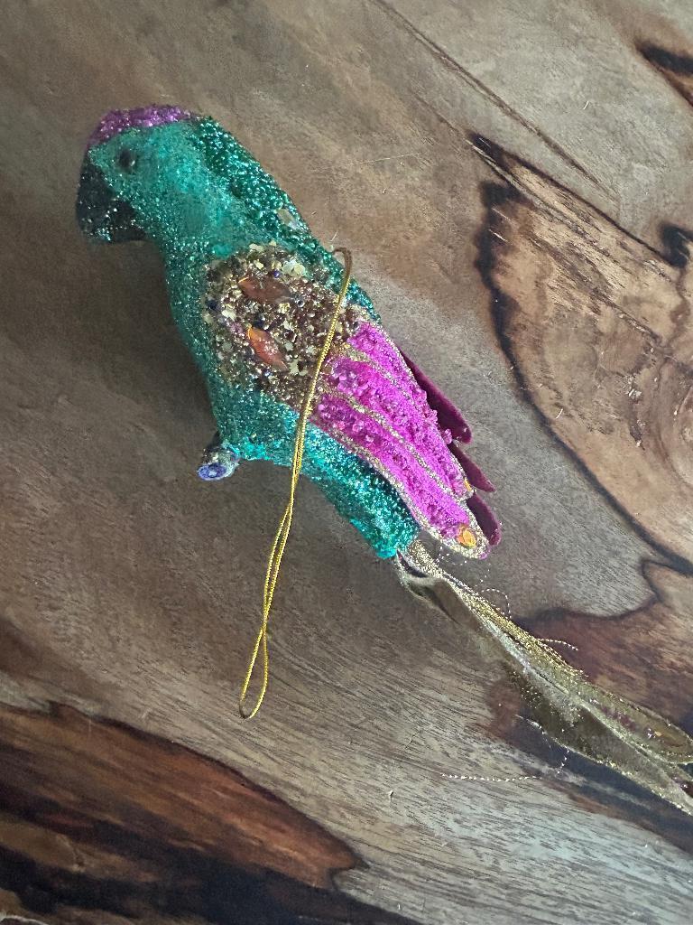 kerst schitterende hanger paradijsvogel glitter groen blauw, Ophalen of Verzenden, Gebruikt