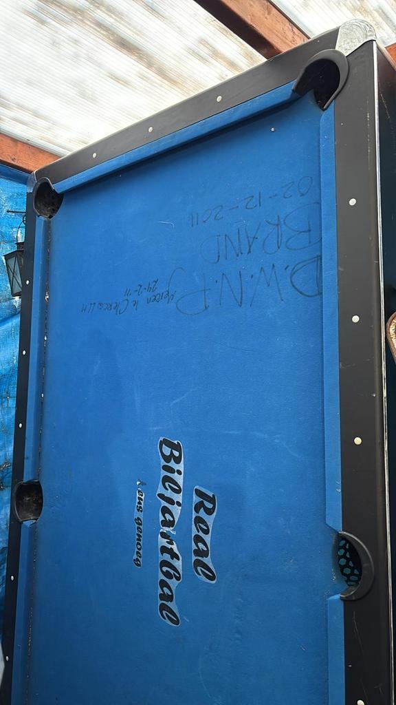 Opknap Pooltafel - Potten beschadigd door buitenstalling, Ophalen of Verzenden, Gebruikt, Pooltafel