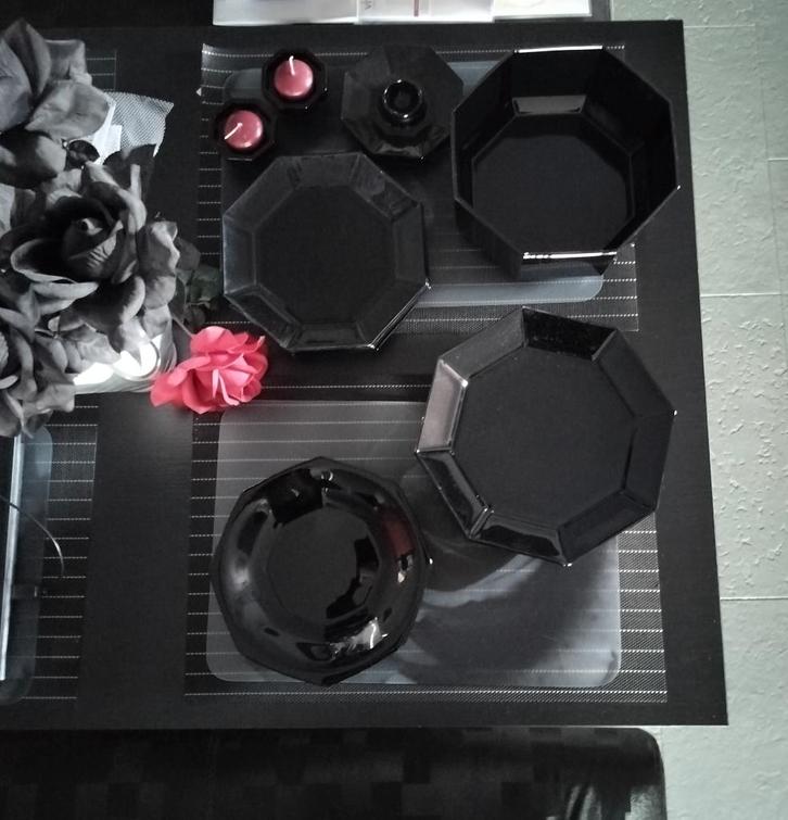 Vintage Arcoroc Octime Servies – Zwart Achthoekig – '80, Verzamelen, Retro, Huis en Inrichting, Ophalen