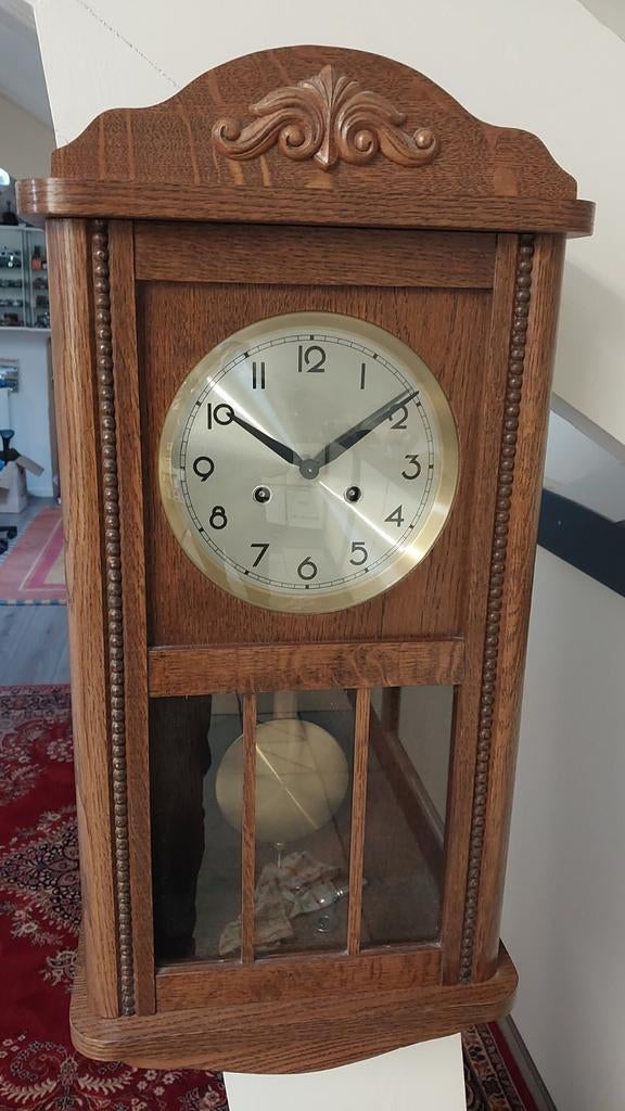 Hermle Regulator Wandklok - Eikenhout, 8-daags uurwerk, Antiek en Kunst, Ophalen
