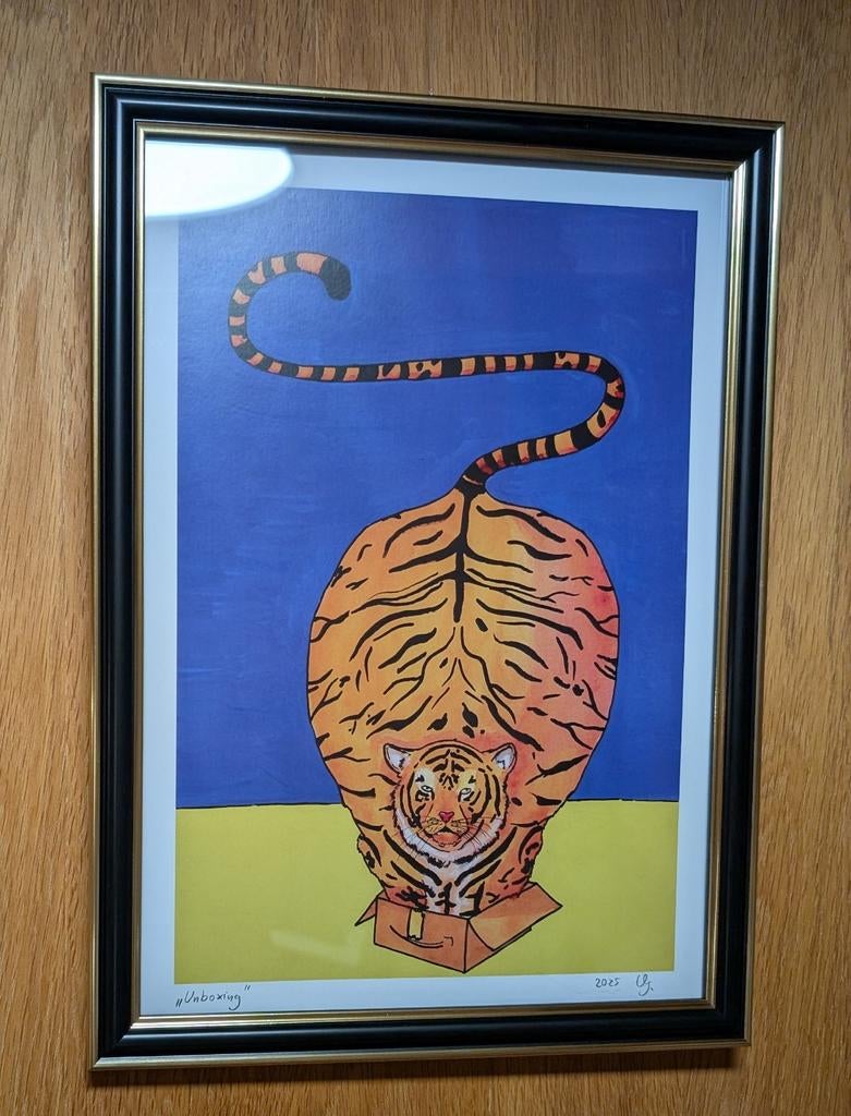 A4 kunstprint tijgerkat decoratie poster schilderij ondertek, Minder dan 50 cm, Nieuw, Ophalen of Verzenden, Minder dan 50 cm