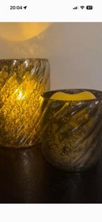 Riviera Maison 2 glazen kandelaars/ windlichten. Zilverlook, Ophalen of Verzenden, Zo goed als nieuw, Overige materialen, Minder dan 25 cm