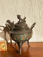 Antiek Aziatisch bronzen koro wierookbrander pot op pootjes, Antiek en Kunst, Ophalen of Verzenden, Brons