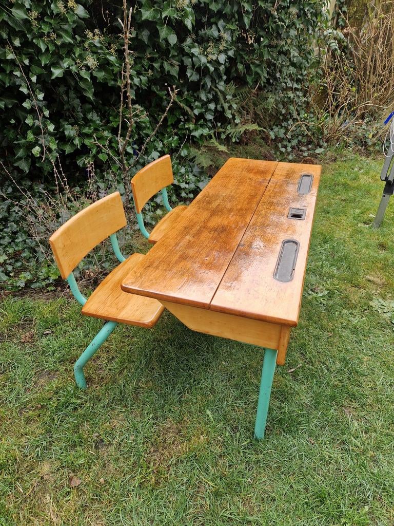 Vintage Schoolbank kinder tafel dubbel duo., Kinderen en Baby's, Kinderkamer | Tafels en Stoelen, Ophalen, Tafel(s)