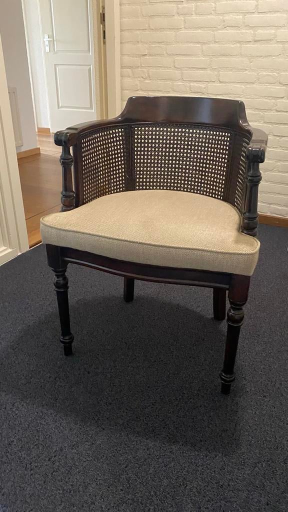 4 Eetkamerstoelen met armleuning, eikenhout en rotan, Ophalen of Verzenden