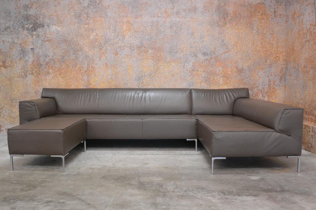 ZGANieuw! grote bruine leren Design on Stock Bloq hoekbank, Design on Stock, Hoekbank, Ophalen of Verzenden, 150 cm of meer