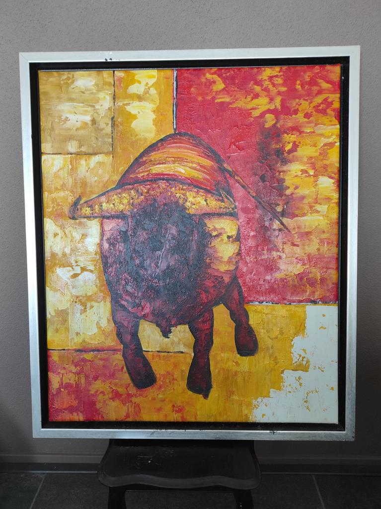 Schilderij stier, Antiek en Kunst, Kunst | Schilderijen | Abstract, Ophalen