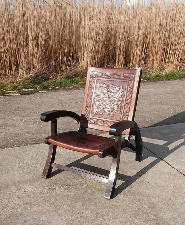 Klapstoel vintage leer, Huis en Inrichting, Fauteuils, Gebruikt, Leer, Ophalen