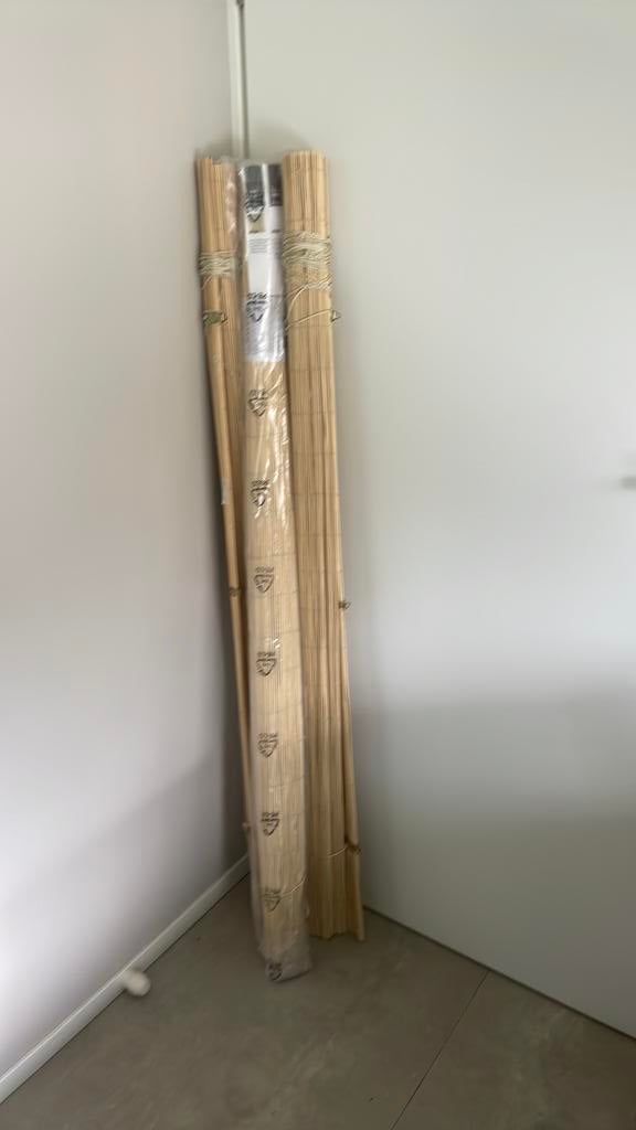 3 bamboe rolgordijnen 150/160cm, Ophalen, Crème, Bamboe, 150 tot 200 cm