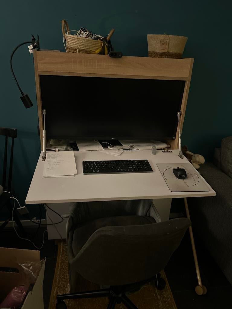 Computerkast met opklapbaar bureau, Huis en Inrichting, Ophalen, Gebruikt, 120 tot 170 cm, Minder dan 70 cm