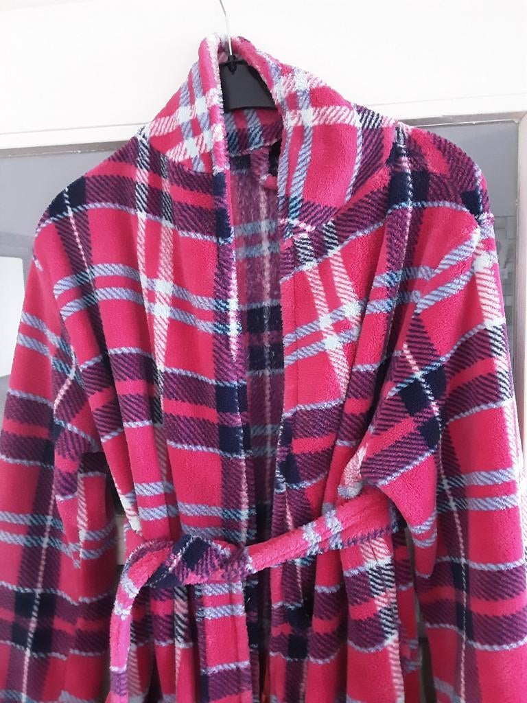 Fleece Badjas Maat M - Geruit Patroon Roze/Blauw, Kleding | Dames, Overige Dameskleding, Ophalen of Verzenden, Zo goed als nieuw