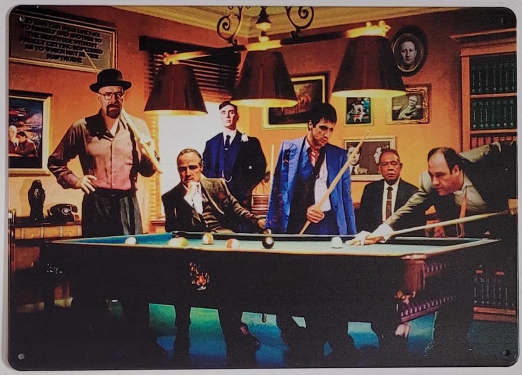 Gangsters maffia spelen pool biljart reclamebord van metaal, Info@deconoord.nl, Deco Noord, Nieuw, Ophalen of Verzenden