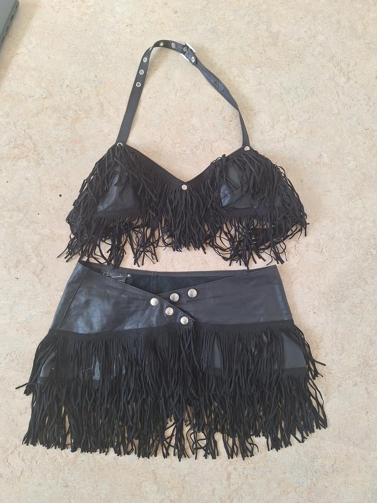 Kinky leren pakje met franjes - Maat M, Onbekend, Ophalen of Verzenden, Zo goed als nieuw