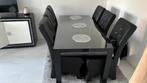 Eettafel, Ophalen of Verzenden, Zo goed als nieuw, Hoogglans met swarovski steentjes, 4 tot 6 stoelen