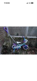 Kinderfiets met duwstang en zijwieltjes - Blauw/Paars, Fietsen en Brommers, Fietsen | Kinderfietsjes, Ophalen, Gebruikt, Minder dan 16 inch