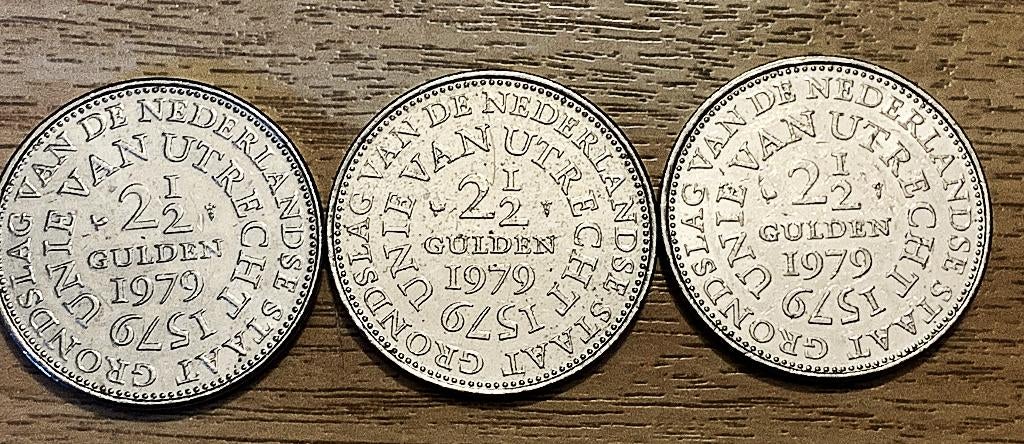 Rijksdaalders 3 stuks 'Unie van Utrecht' "Juliana" 1979, Ophalen, Koningin Juliana, 2½ gulden, Losse munt
