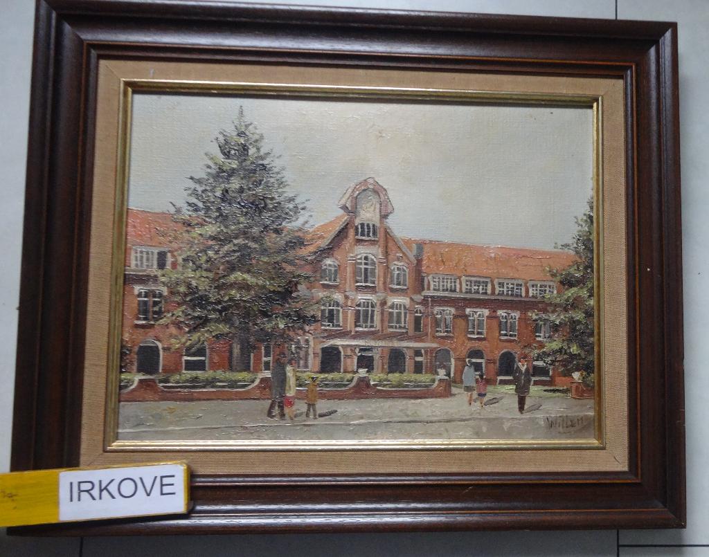 OLIEVERF OP LINNEN STRAATJE * In Lijst *, Antiek en Kunst, Kunst | Schilderijen | Klassiek, Ophalen of Verzenden