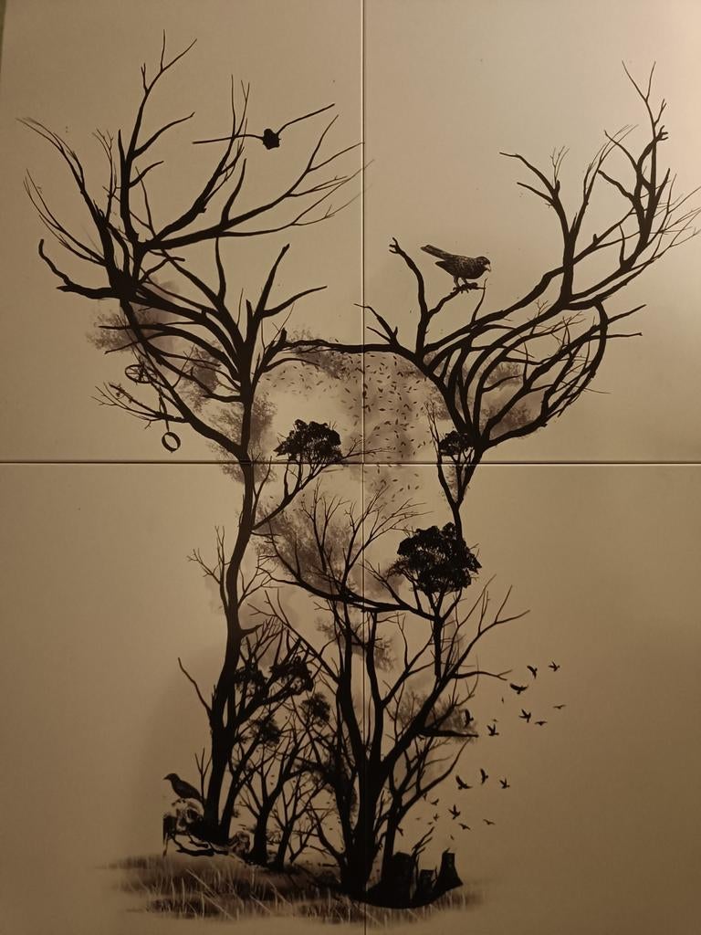 Displate hert 90x64,5 cm, Ophalen, 50 tot 75 cm, Schilderij, 75 cm of meer