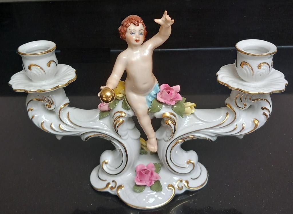 dresden dubbele kandelaar  met putti, Ophalen of Verzenden