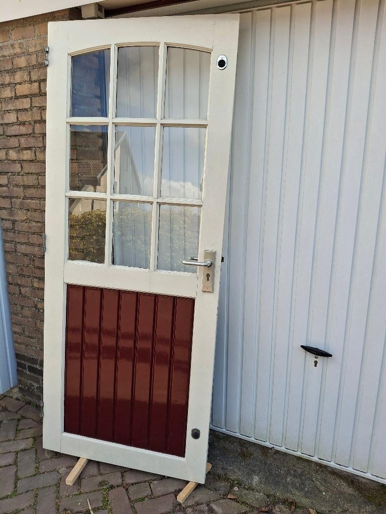 Merbau buitendeur met landelijke uitstraling, Ophalen, Gebruikt, 80 tot 100 cm, Buitendeur