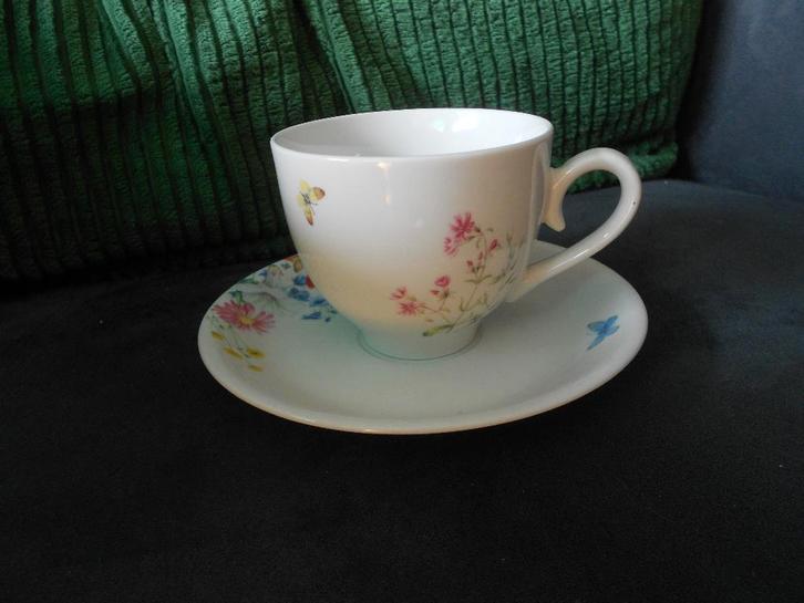 kop en schotel JBS wilde bloemen Janneke Brinkman Salentijn, Huis en Inrichting, Keuken | Servies, Gebruikt, Kop(pen) en/of Schotel(s)