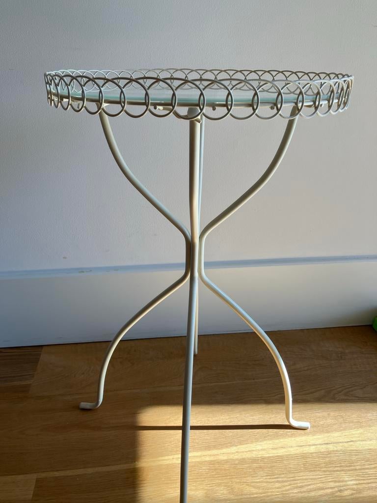 IKEA Melhus bijzettafel - Vintage wit metaal, Minder dan 55 cm, Gebruikt, Metaal of Aluminium, Rond